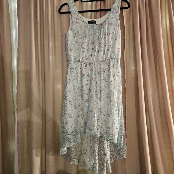 Love Reign Light Teal Lace Floral High Lo Dress - Picture 1 of 5